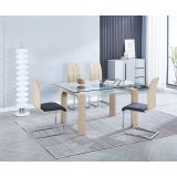 Pack 4 sillas de Comedor, Acabado en símil Piel Color Negro y Madera, Medidas: 44 cm (An) x 57 cm (Lar) x 97 cm (Al)