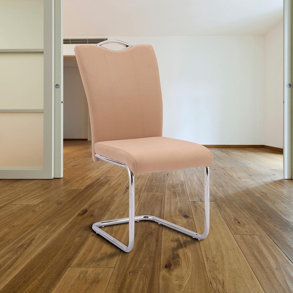 Pack de 4 Sillas Elegantes en Tejido Beige – Sillas para Comedor y Salón, Dimensiones: 44 x 61 x 98 cm.