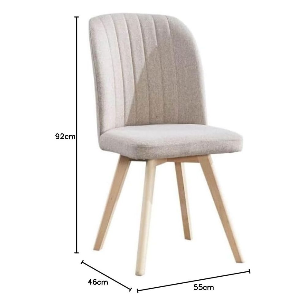 Pack 4 Sillas de Comedor Tapizada, Sillas de Salón Beig y Patas Color Haya, Medidas: Ancho: 46 cm x Fondo: 55 cm x Alto: 92 cm