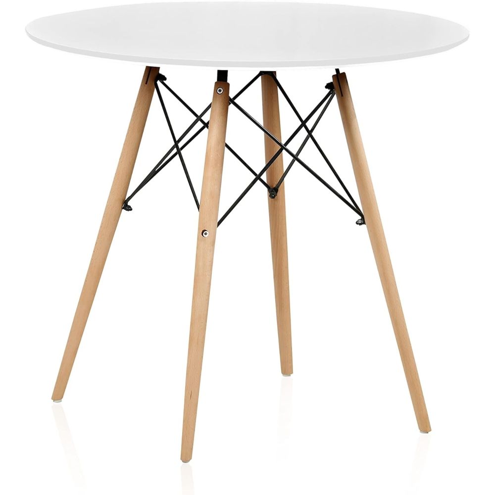 Conjunto Mesa y Sillas Nórdicas: Mesa Blanca (80x80x76 cm) + 4 Sillas con Patas de Madera Haya (46,5 x 48 x 82 cm)
