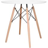 Conjunto Mesa y Sillas Nórdicas: Mesa Blanca (80x80x76 cm) + 4 Sillas con Patas de Madera Haya (46,5 x 48 x 82 cm)