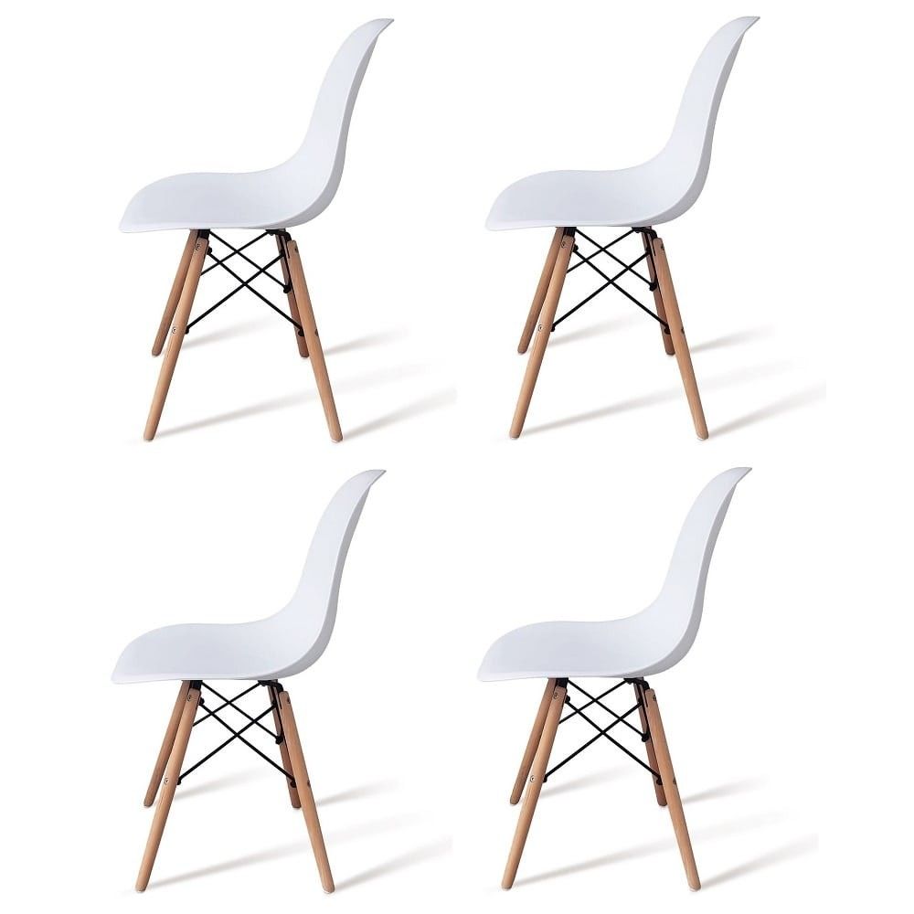 Conjunto Mesa y Sillas Nórdicas: Mesa Blanca (80x80x76 cm) + 4 Sillas con Patas de Madera Haya (46,5 x 48 x 82 cm)