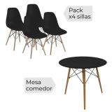Conjunto Mesa y Sillas Nórdicas: Mesa Negra (80x80x76 cm) + 4 Sillas con Patas de Madera Haya (46,5 x 48 x 82 cm)