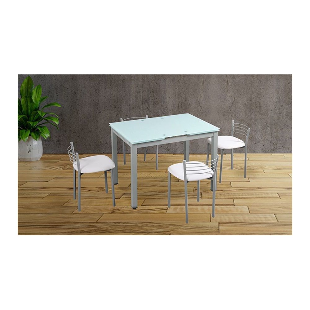 Pack de 4 Sillas de Cocina – Metálicas en Acabado Gris y Blanco, Medidas: 40 cm x 41 cm x 63 cm