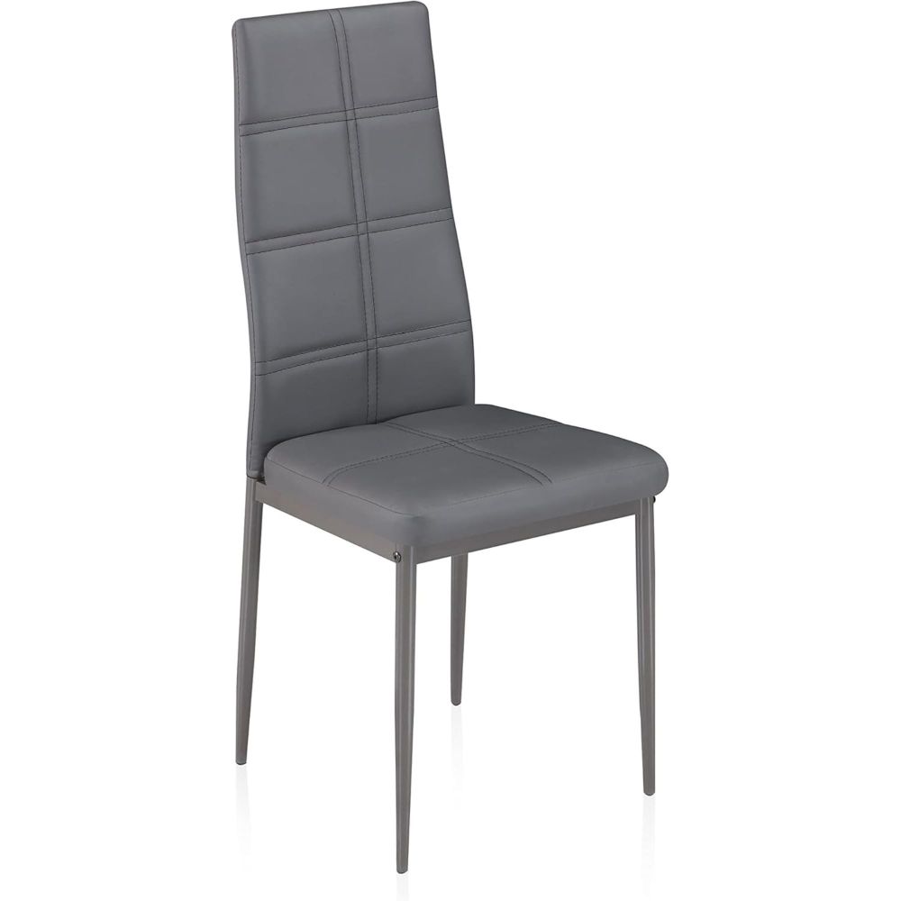 Pack de 6 Sillas Tapizadas para Salón y Comedor – Acabado Gris en Aluminio, Medidas: 38,5 cm x 40 cm x 97 cm