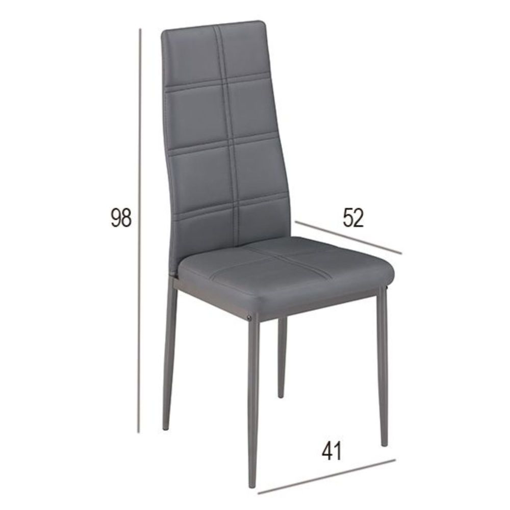 Pack de 6 Sillas Tapizadas para Salón y Comedor – Acabado Gris en Aluminio, Medidas: 38,5 cm x 40 cm x 97 cm