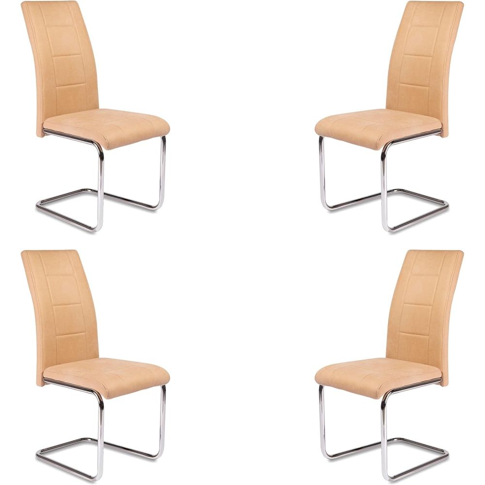Pack de 4 Sillas Tapizadas para Salón– Acabado Color Beig con Patas Cromadas de Aluminio, Medidas: 42,5 cm x 52 cm x 99 cm