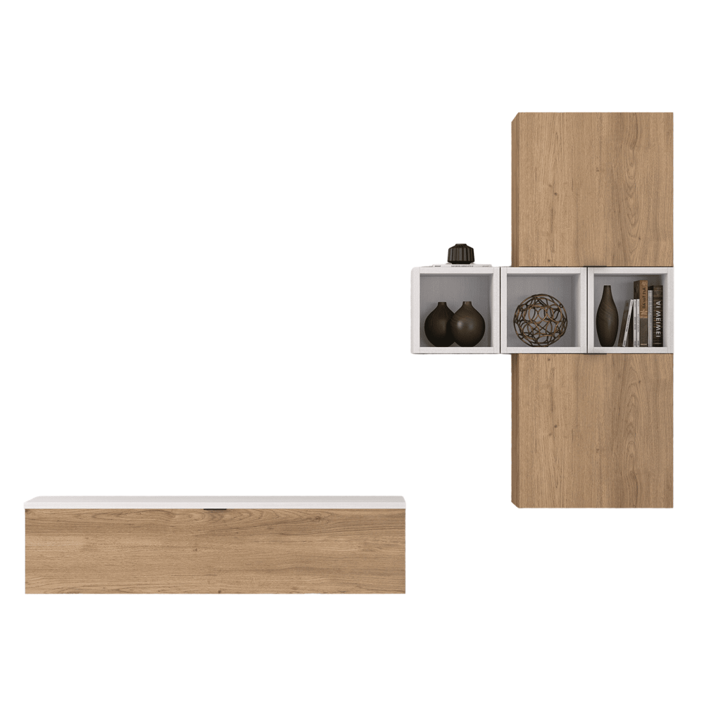 Meyvaser Mueble de salón y TV Conjunto muebles de salón apilable 245 Cm Ancho Color Madera y Blanco