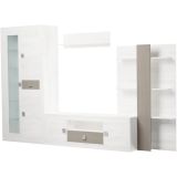 Mueble de Salón Moderno con Leds, Acabado en Andersen Pino -Gris, Medidas: 300 cm (Anc) x 200 cm (Al) 40 cm (Fon)