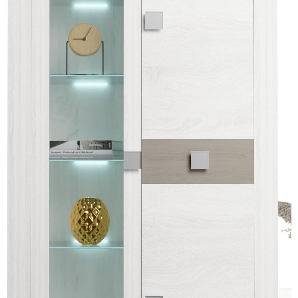 Mueble de Salón Moderno con Leds, Acabado en Andersen Pino -Gris, Medidas: 300 cm (Anc) x 200 cm (Al) 40 cm (Fon)