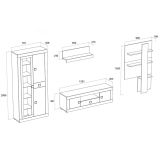 Mueble de Salón Moderno con Leds, Acabado en Andersen Pino -Gris, Medidas: 300 cm (Anc) x 200 cm (Al) 40 cm (Fon)