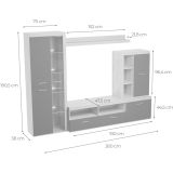 Mueble de Salón Moderno con Leds, Acabado en Cambria - Grafito, Medidas: 260 cm (Ancho) x 191 cm (Alto) 47,5 cm (Fondo)