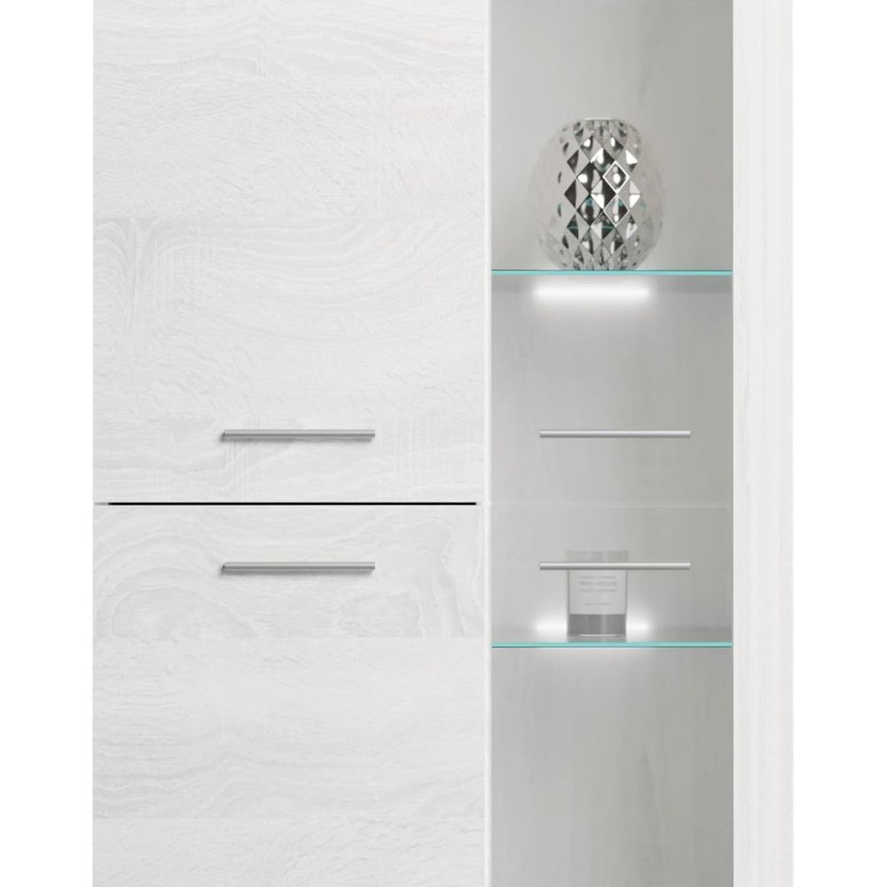 Mueble de Salón Moderno con Leds, Acabado en Andersen Pino, Medidas: 260 cm (Ancho) x 191 cm (Alto) 47,5 cm (Fondo)