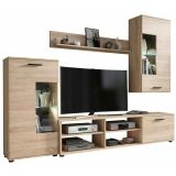 Mueble de Salón Moderno con Leds, Acabado en Cambria, Medidas: 229 cm (Ancho) x 200 cm (Alto) 38 cm (Fondo)
