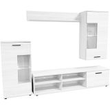 Mueble de Salón Moderno con Leds, Acabado en Andersen, Medidas: 229 cm (Ancho) x 200 cm (Alto) 38 cm (Fondo)