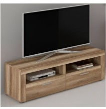 Mueble TV, Mesa de televisión 2 Puertas y 2 Estantes, Acabado en Cañon, Patas de Madera,135 cm Lar x 45 cm Al x 41,4 cm Fon