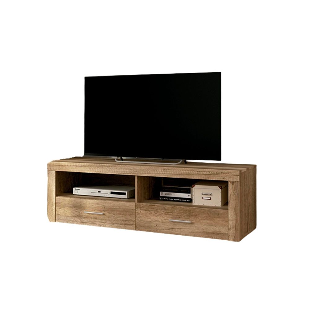 Mueble TV, Mesa de televisión 2 Puertas y 2 Estantes, Acabado en Cañon, Patas de Madera,135 cm Lar x 45 cm Al x 41,4 cm Fon