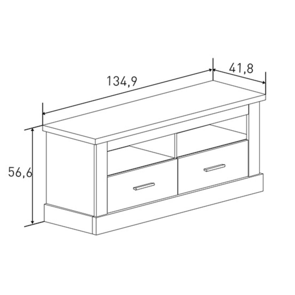 Mueble TV, Mesa de televisión 2 Puertas y 2 Estantes, Acabado en Color Cañón, Patas de Madera, 135 cm Lar x 56,6 cm Al x 41,5 Cm