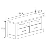 Mueble TV, Mesa de televisión 2 Puertas y 2 Estantes, Acabado en Color Cañón, Patas de Madera, 135 cm Lar x 56,6 cm Al x 41,5 Cm