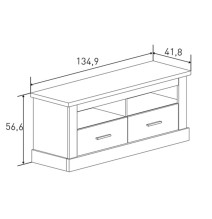 Mueble TV,Mesa de televisión 2 Puertas y 2 Estantes, Acabado en Cambria y Blanco, Patas de Madera, 135 cm Lar x 56,6 cm Al