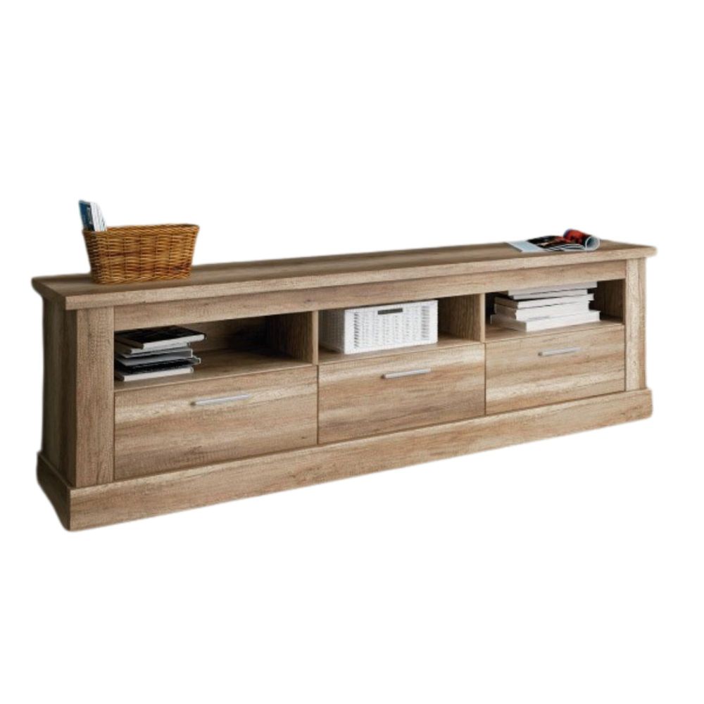 Mueble TV,Mesa de televisión 3 Puertas y 3 Estantes, Acabado en Color Cañón, Patas de Madera,180 cm Lar x 56,6 cm Al x 41,8