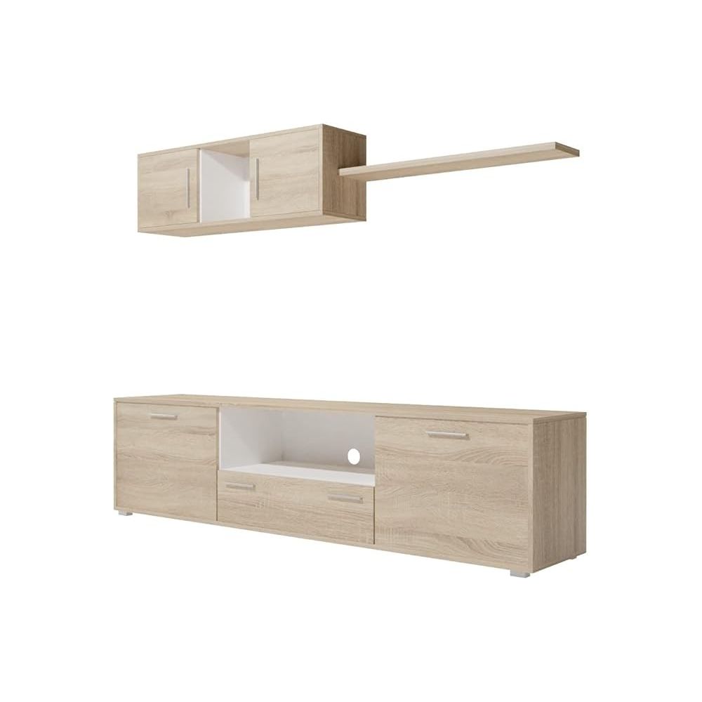 Meyvaser Mueble de salón y TV Composición para salón 200 cm Color Cambrian y Gran Espacio de Almacenamiento