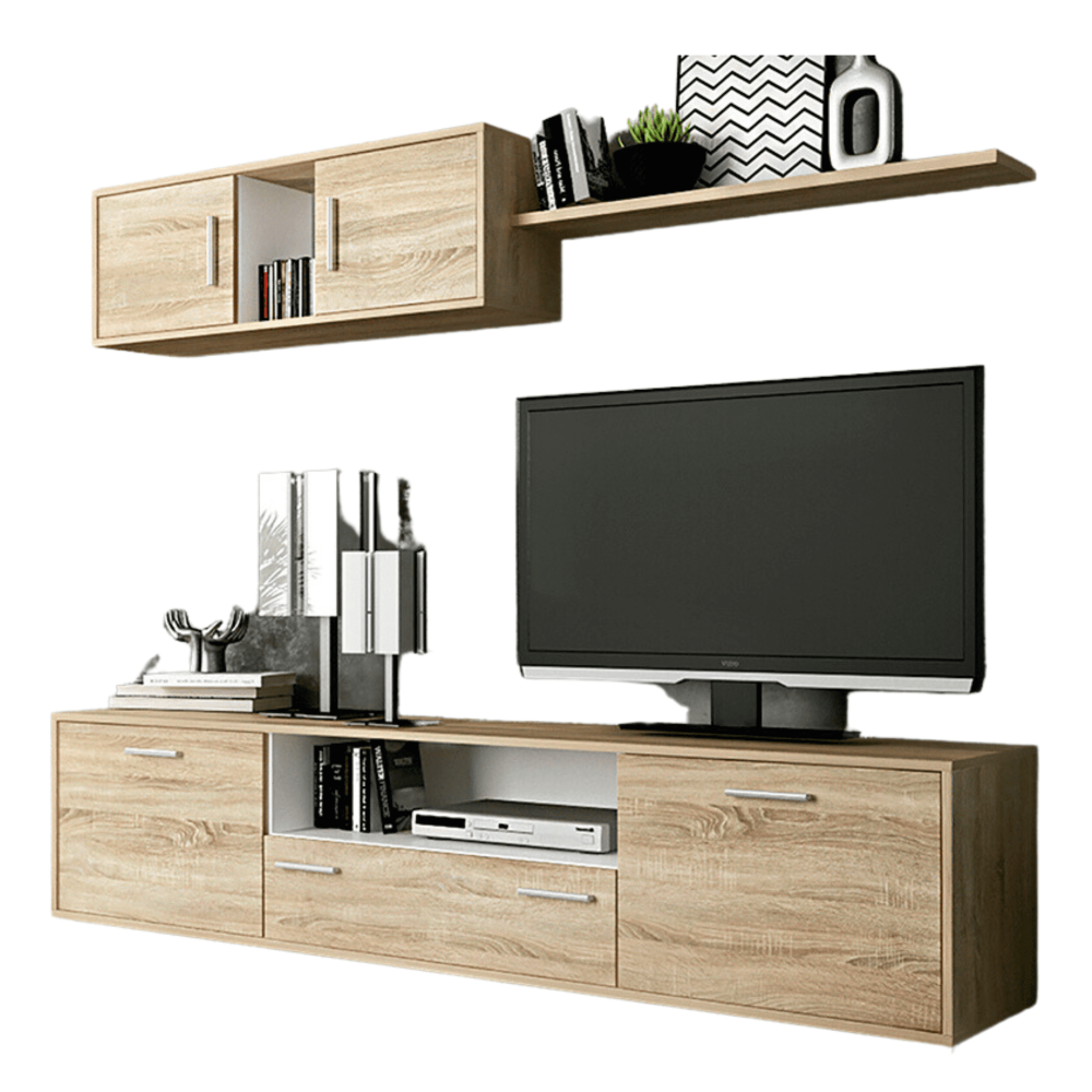 Meyvaser Mueble de salón y TV Composición para salón 200 cm Color Cambrian y Gran Espacio de Almacenamiento