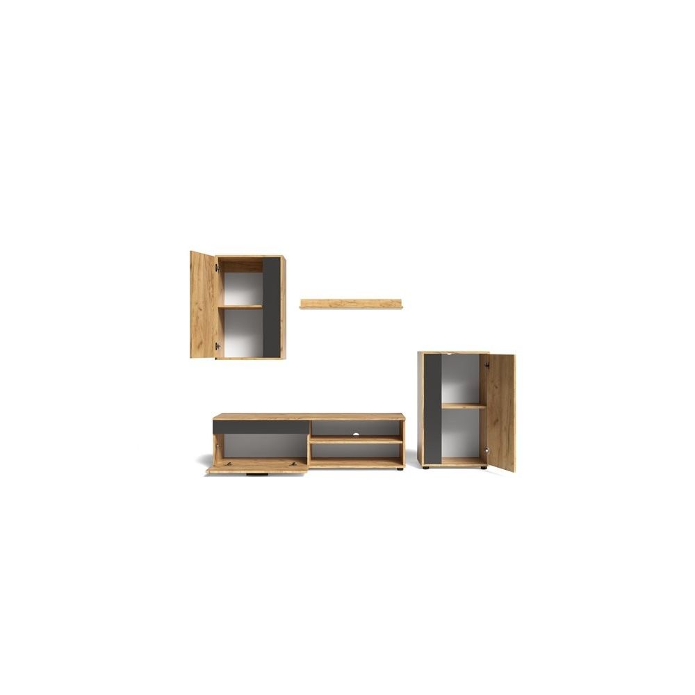 Mueble de Salón Modular Completo| Mueble para Televisión | Color Roble Nudoso y Negro