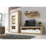 Mueble de Comedor, Mueble Salón, Acabado en Blanco y Cambria, Medidas: 276 cm (Ancho) x 201,6 cm (Alto) x 41,8 cm (Fondo)