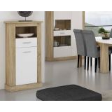 Mueble de Comedor, Mueble Salón, Acabado en Blanco y Cambria, Medidas: 297 cm (Ancho) x 201,6 cm (Alto) x 41,8 cm (Fondo)