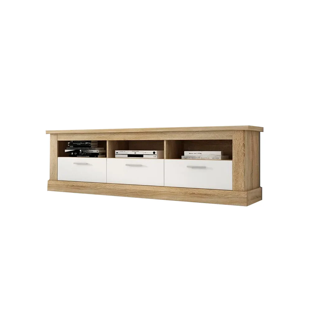 Mueble de Comedor, Mueble Salón, Acabado en Blanco y Cambria, Medidas: 305 cm (Ancho) x 174,7 cm (Alto) x 41,8 cm (Fondo)