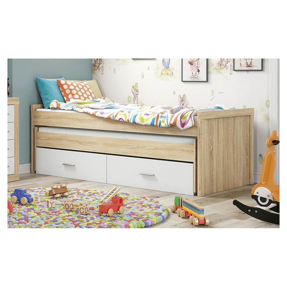 Cama Nido Juvenil con Dos Camas y Dos Cajones - Dormitorio en Cambria y Blanco - 200,5 x 98 x 72 cm