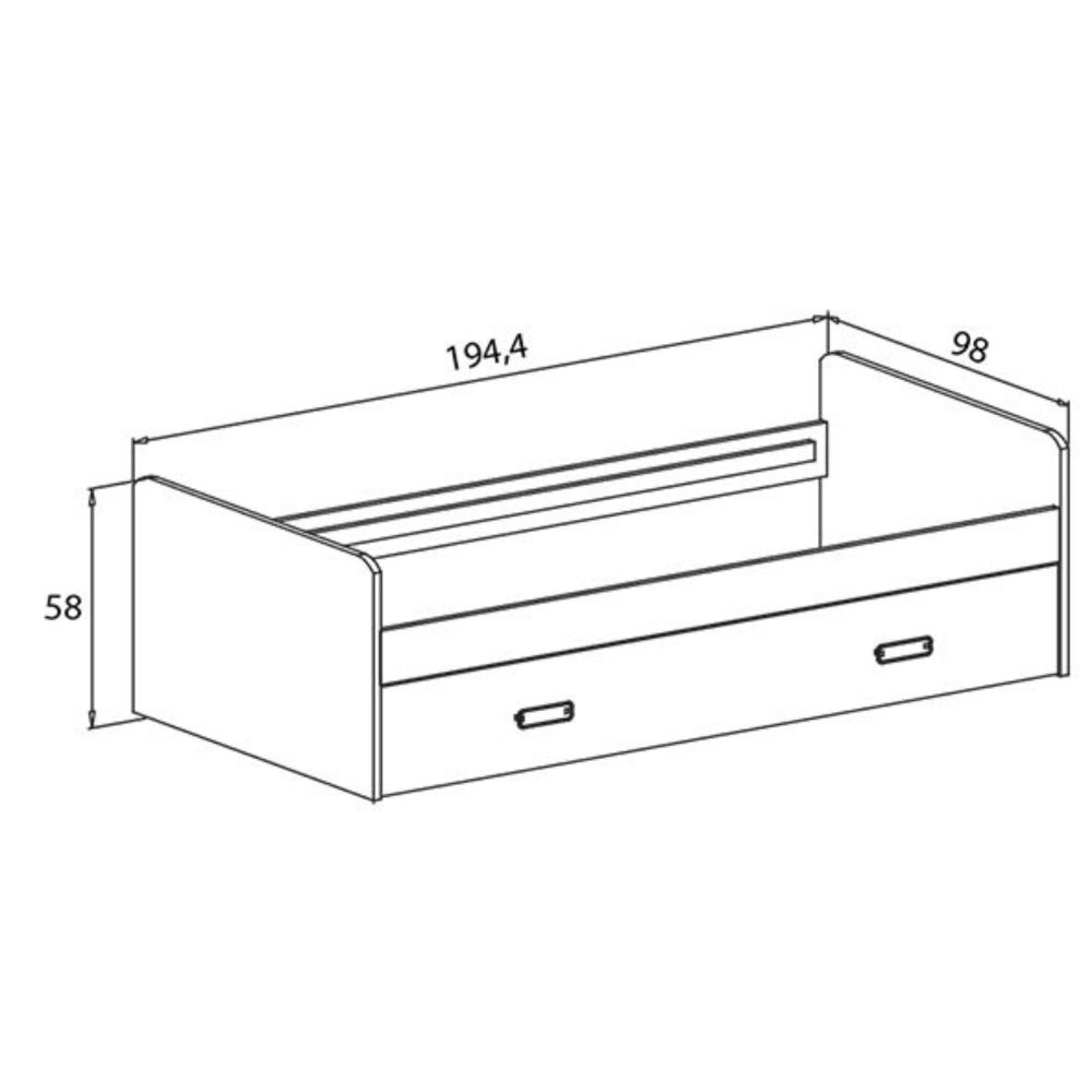 Cama Nido de Melamina Color Puccini Grafito – Ancho 194,4 cm x Fondo 98 cm x Alto 58 cm, Ideal para Habitaciones Juveniles.