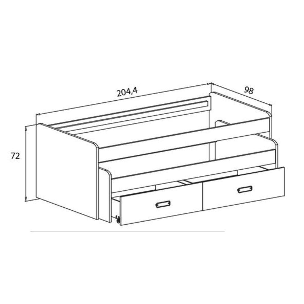Cama Nido Juvenil Doble con Cajones de Almacenaje – Puccini Andersen, 198.4 cm Largo x 98 cm Ancho x 72 cm Alto