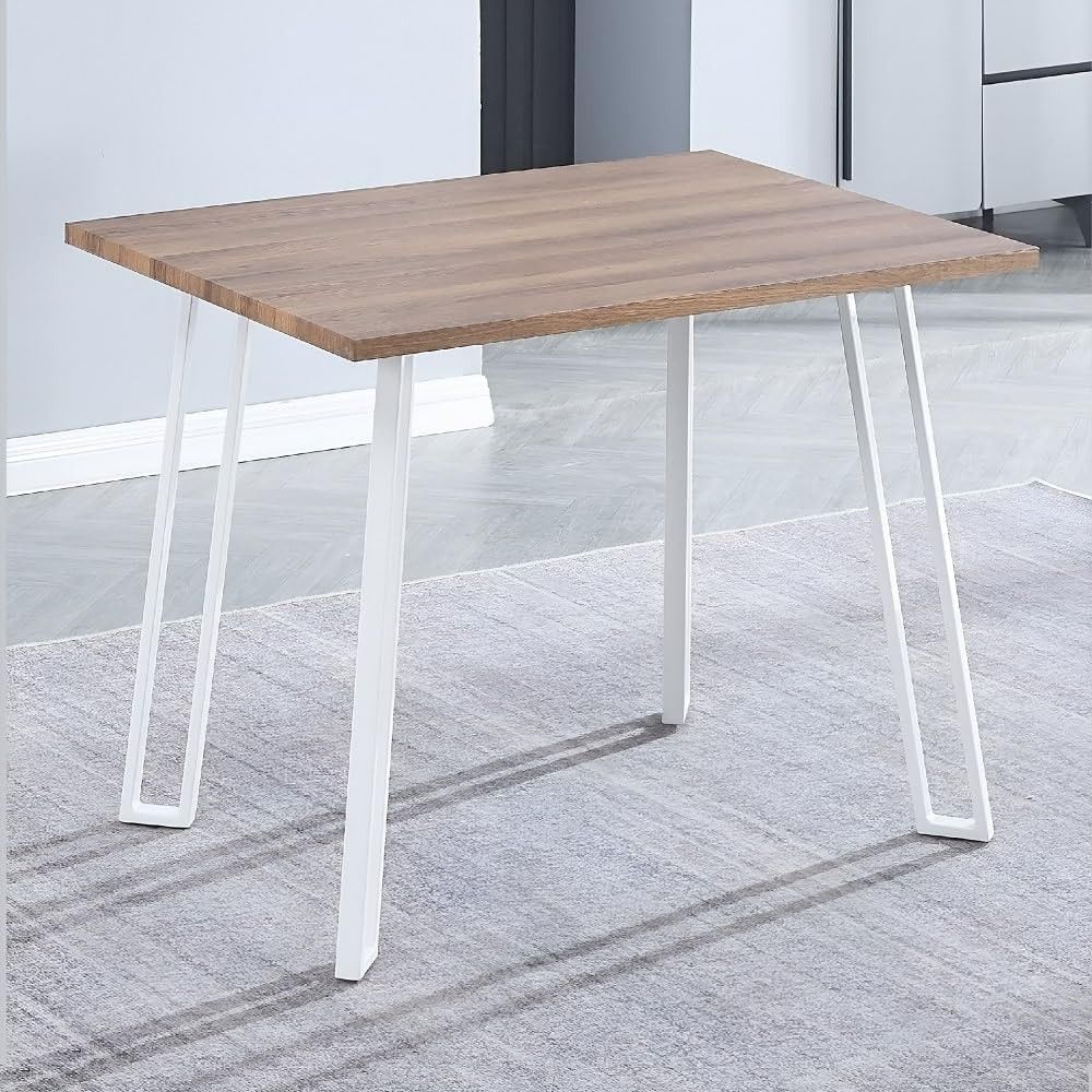 Mesa Comedor en Madera Estilo Industrial, Patas metálicas Blancas, Medidas 100 cm (Lar) x 70 cm (Anc) 76 cm (Al)