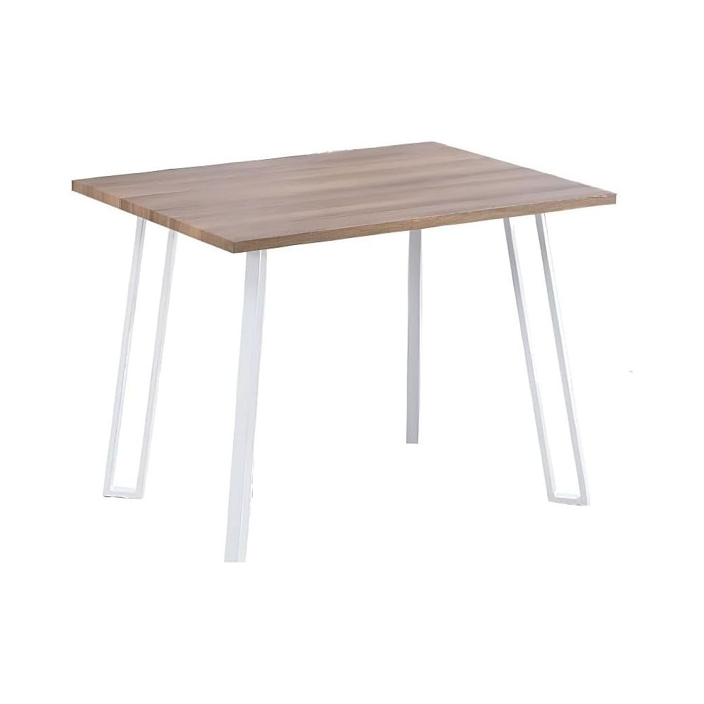 Mesa Comedor en Madera Estilo Industrial, Patas metálicas Blancas, Medidas 100 cm (Lar) x 70 cm (Anc) 76 cm (Al)