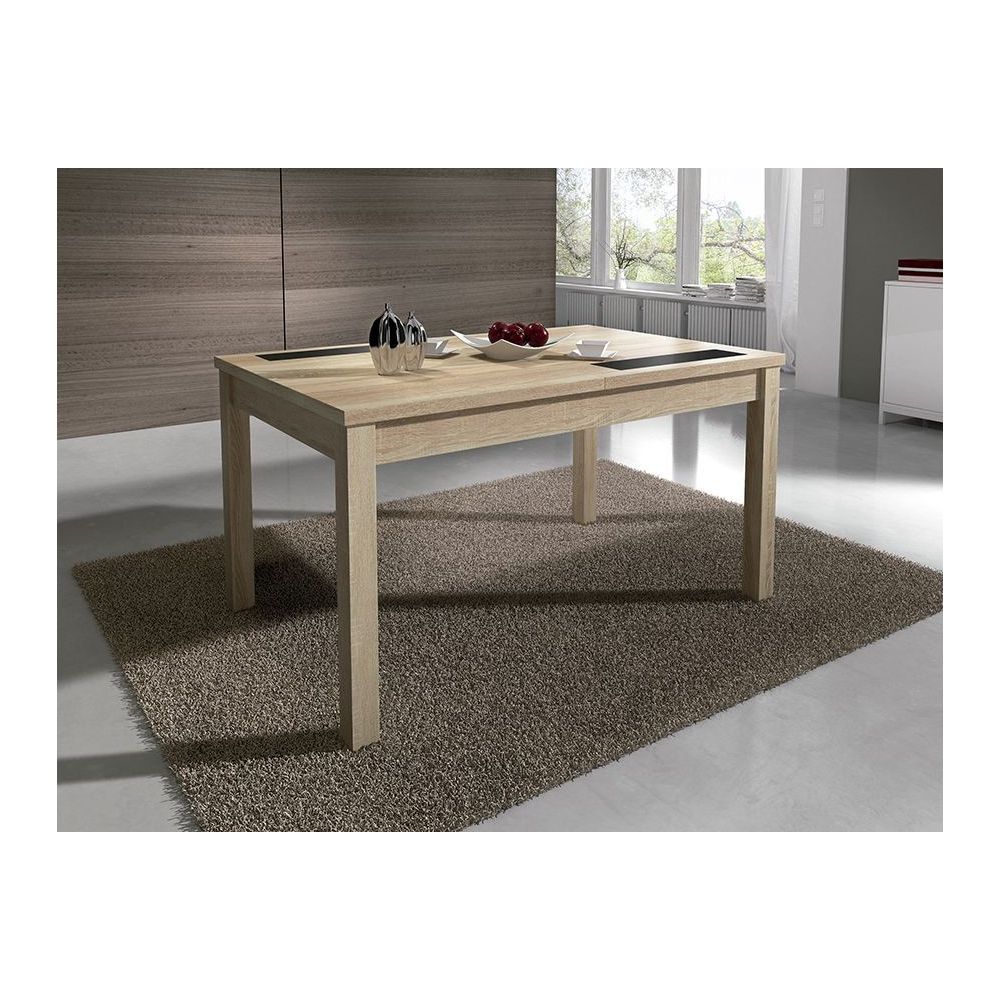 Mesa Comedor, Mesa de salón Extensible, Acabado en Color Cambria y Cristal, Medidas: 140-180 cm (Lar) x 90 cm (Anc) x 75 cm (Al)