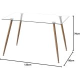 Mesa de Comedor Fija - Cristal Templado y Patas Metálicas con Acabado Madera | 120x80X76 cm