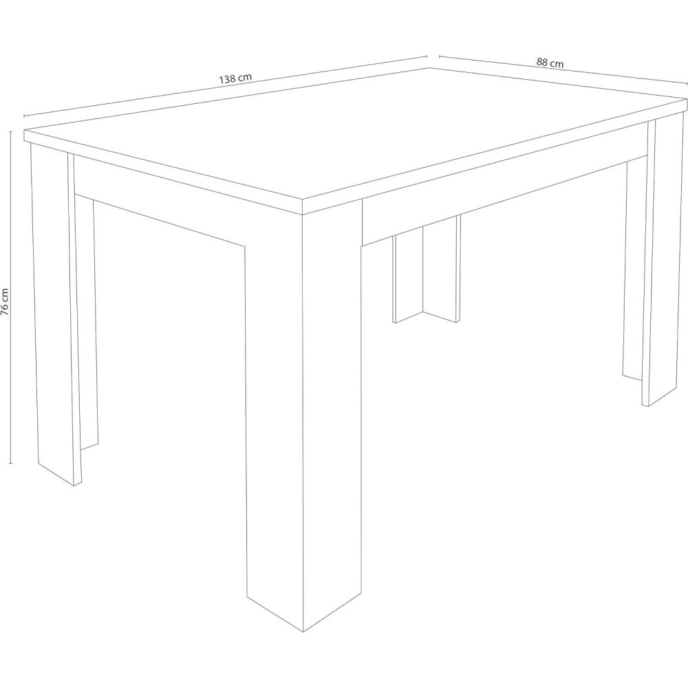 Mesa de Comedor Extensible, Mesa Salón, Robusta, Color Blanco, 138-198 cm (Largo) x 88 cm (Ancho) x 76 cm (Alto)