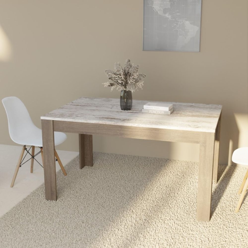 Mesa de Comedor, Mesa de Salón Fija, Color Trufa y Cañon, Medidas: 140 cm (Largo) x 80 cm (Ancho) x 75 cm (Alto)