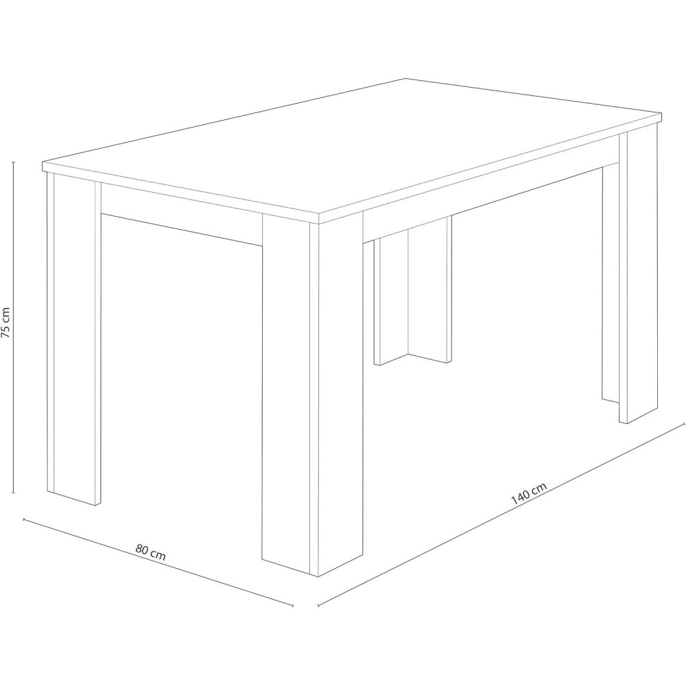 Mesa de Comedor, Mesa de Salón Fija, Color Trufa y Cañon, Medidas: 140 cm (Largo) x 80 cm (Ancho) x 75 cm (Alto)