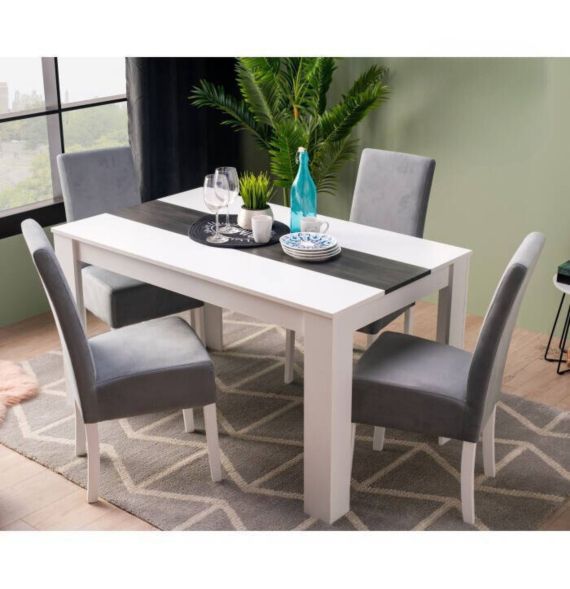 Mesa de Comedor Moderna 135x80x75 cm, Tapa MDF Blanco y Negro con Patas Blancas - Estilo Moderno