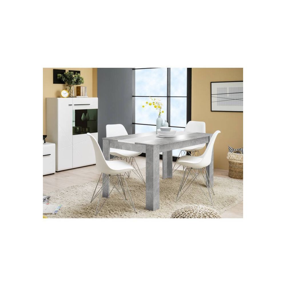 Mesa de Comedor Moderna 135x80x75 cm, Tapa MDF Gris Cemento y Blanco con Patas Resistentes - Estilo Moderno