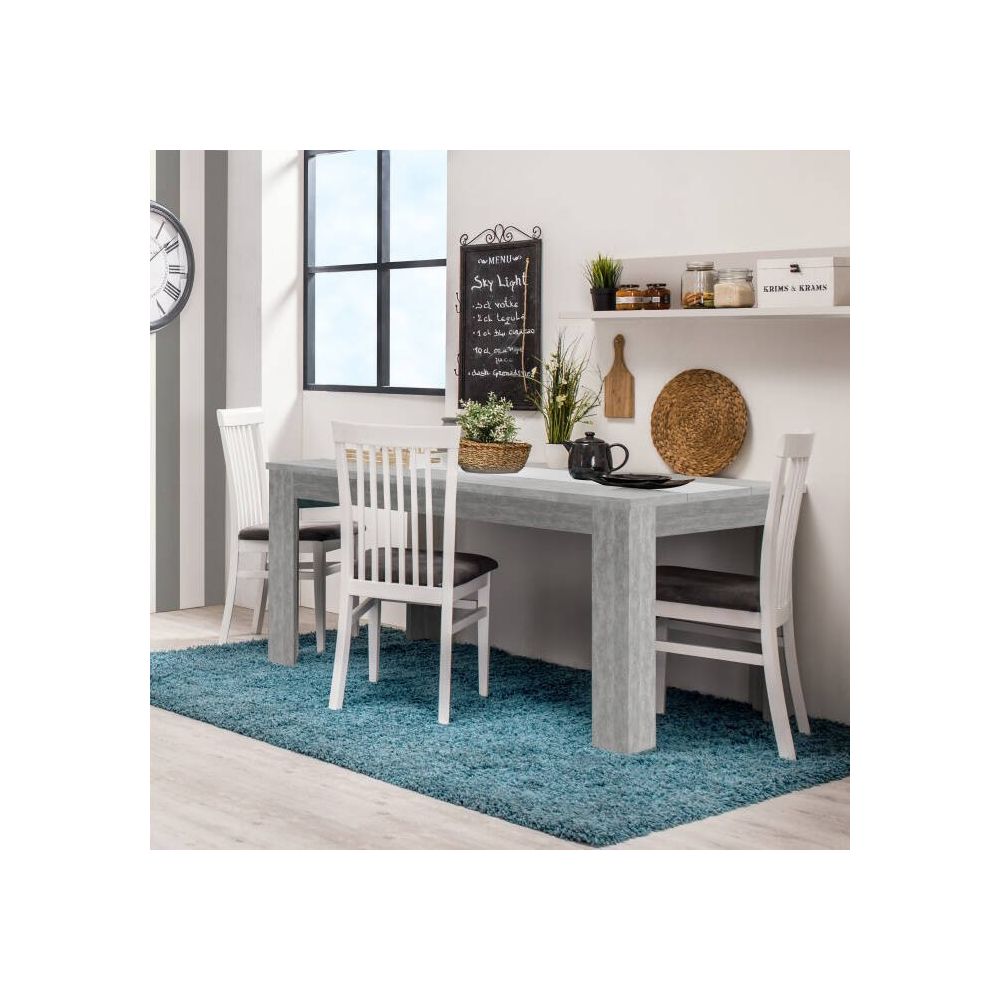 Mesa de Comedor Moderna 135x80x75 cm, Tapa MDF Gris Cemento y Blanco con Patas Resistentes - Estilo Moderno