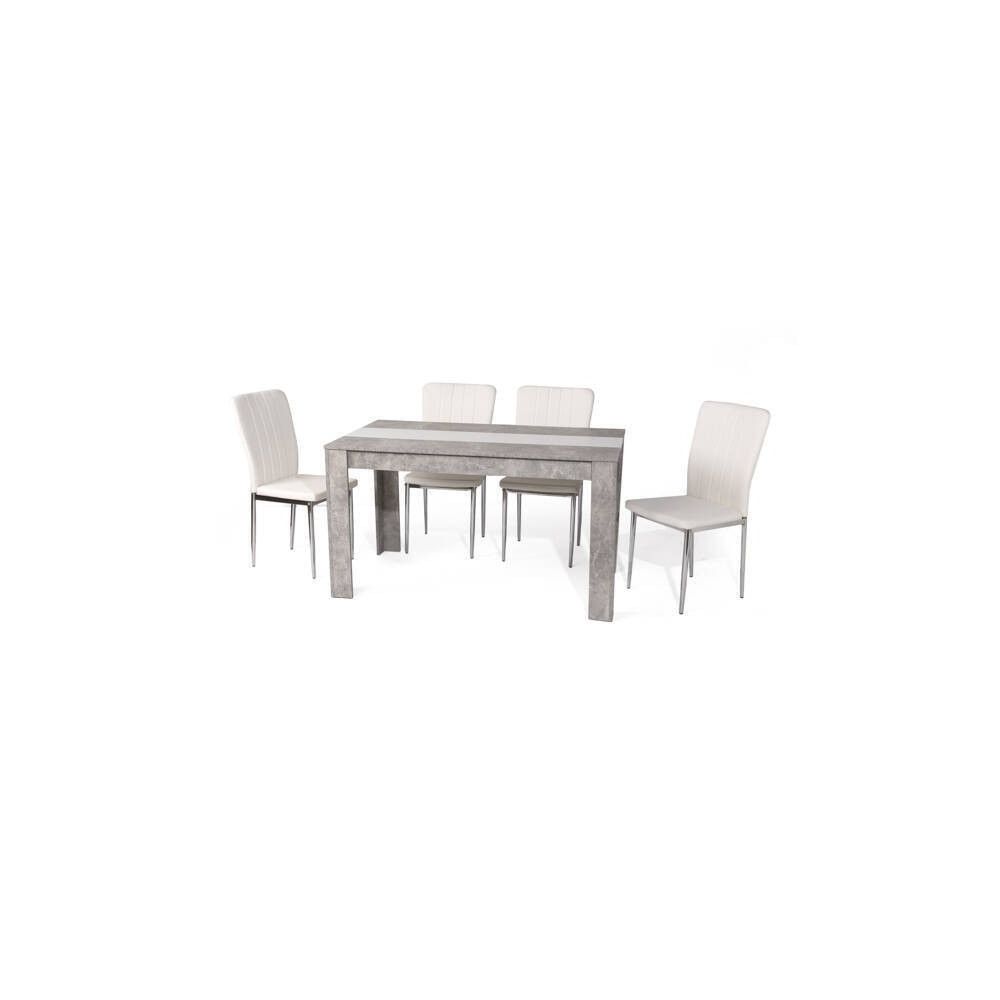 Mesa de Comedor Moderna 135x80x75 cm, Tapa MDF Gris Cemento y Blanco con Patas Resistentes - Estilo Moderno