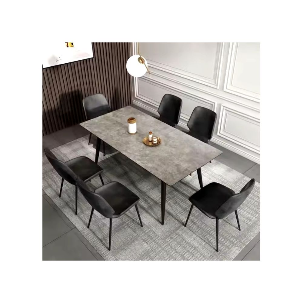 Mesa de Comedor Extensible Moderna – Acabado en Color Cemento y Patas Negro Mate | Ajustable de 140/180x 80x 75 cm