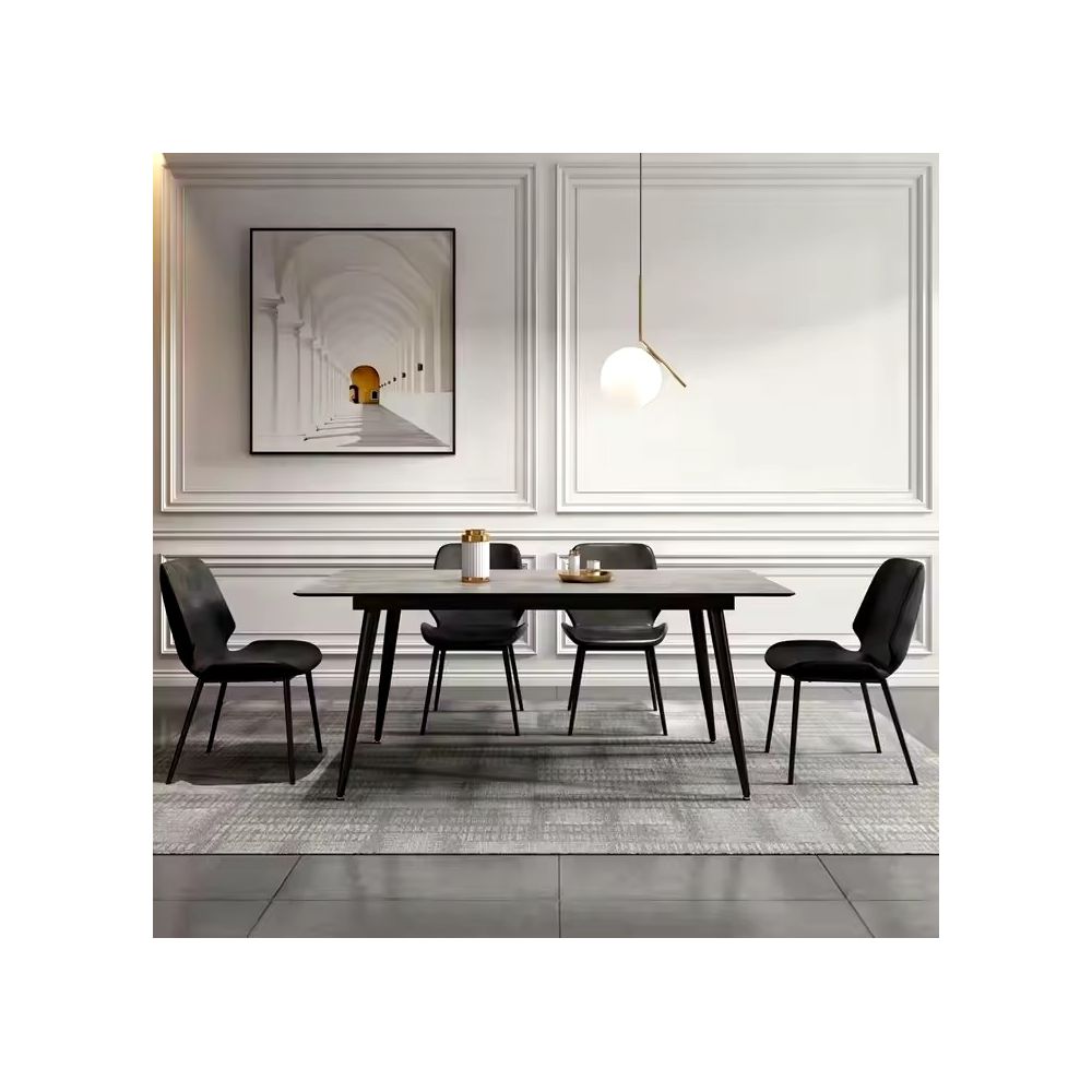 Mesa de Comedor Extensible Moderna – Acabado en Color Cemento y Patas Negro Mate | Ajustable de 140/180x 80x 75 cm