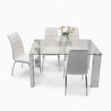 Mesa de Comedor con Tapa de Cristal Templado | Patas Metálicas | Dimensiones: 140 x 90 x 76 cm (Largo x Ancho x Alto)