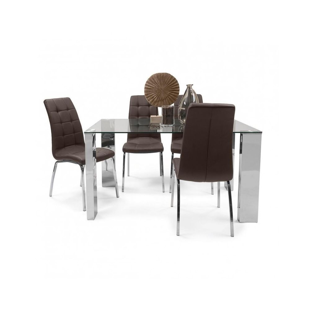 Mesa de Comedor con Tapa de Cristal Templado | Patas Metálicas | Dimensiones: 140 x 90 x 76 cm (Largo x Ancho x Alto)