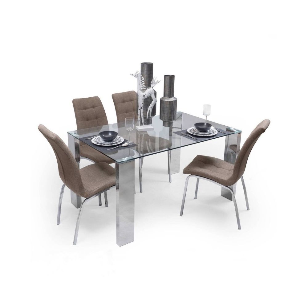 Mesa de Comedor con Tapa de Cristal Templado | Patas Metálicas | Dimensiones: 140 x 90 x 76 cm (Largo x Ancho x Alto)